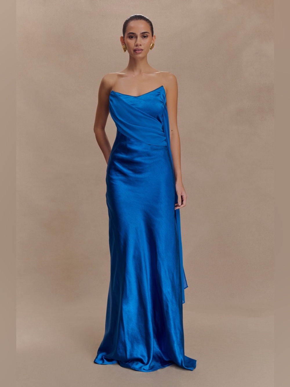 Meshki - Carah Satin And Chiffon Maxi Dress - Cobalt